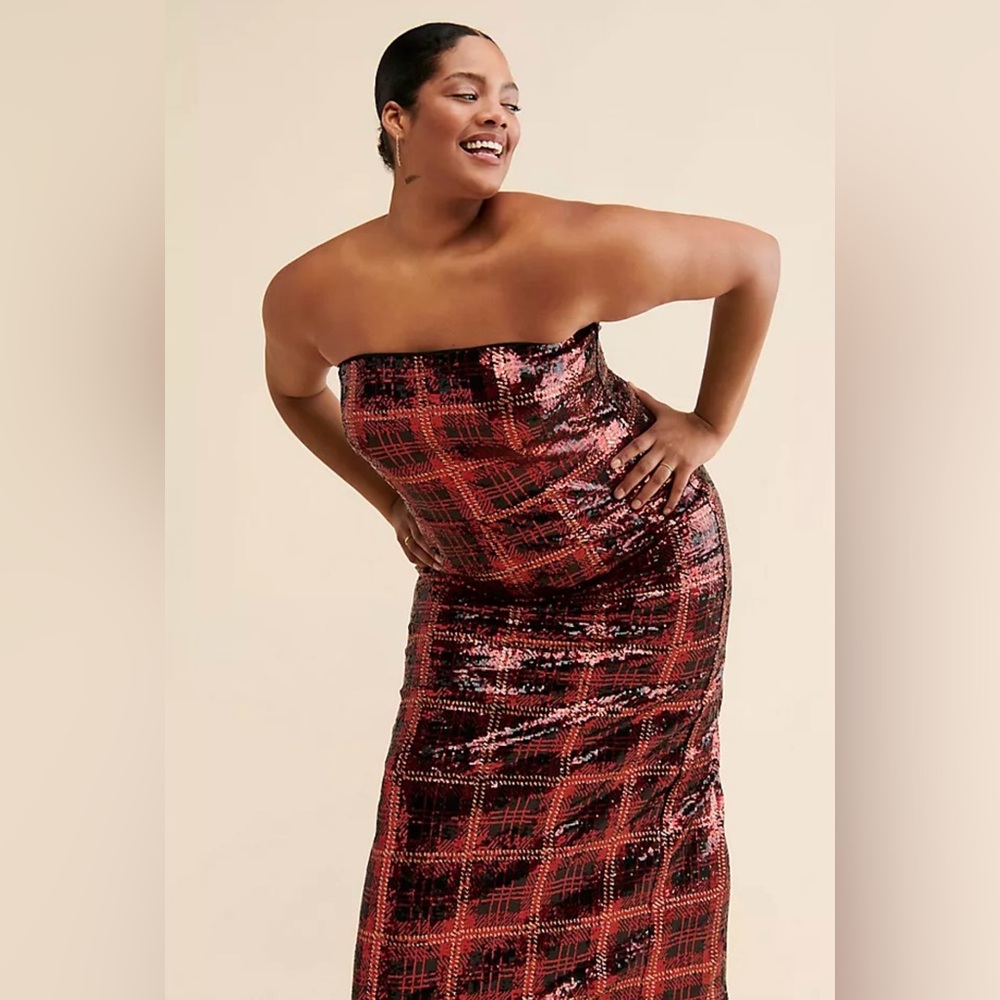 Eloquii Elegant Red Plaid Sequin Dress - Picture 2 of 3